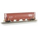 Canadian Cylindrical 4-Bay Grain Hopper with FRED - Ready to Run -- Canadian National 377399 (Boxcar Red, Yellow Conspicuity Mar