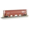 Canadian Cylindrical 4-Bay Grain Hopper with FRED - Ready to Run -- Canadian National 377399 (Boxcar Red, Yellow Conspicuity Mar