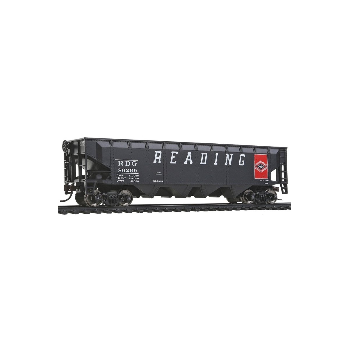 Offset Hopper - Ready to Run -- Reading (black, red Large Lettering, Anthracite Logo), HO WalthersTrainline 1422
