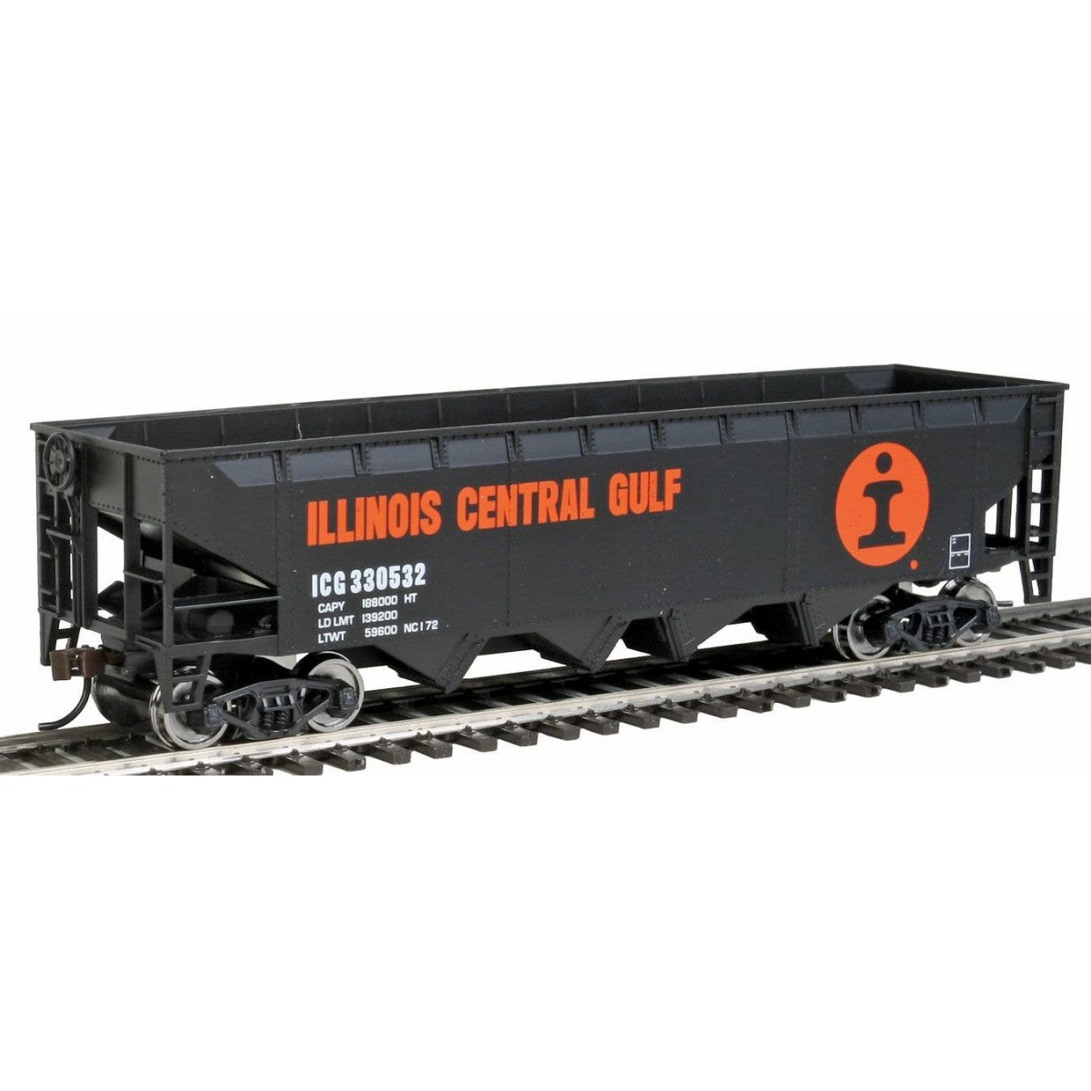 Offset Hopper - Ready to Run -- Illinois Central (orange, black, white Large Logo), HO WalthersTrainline 1426