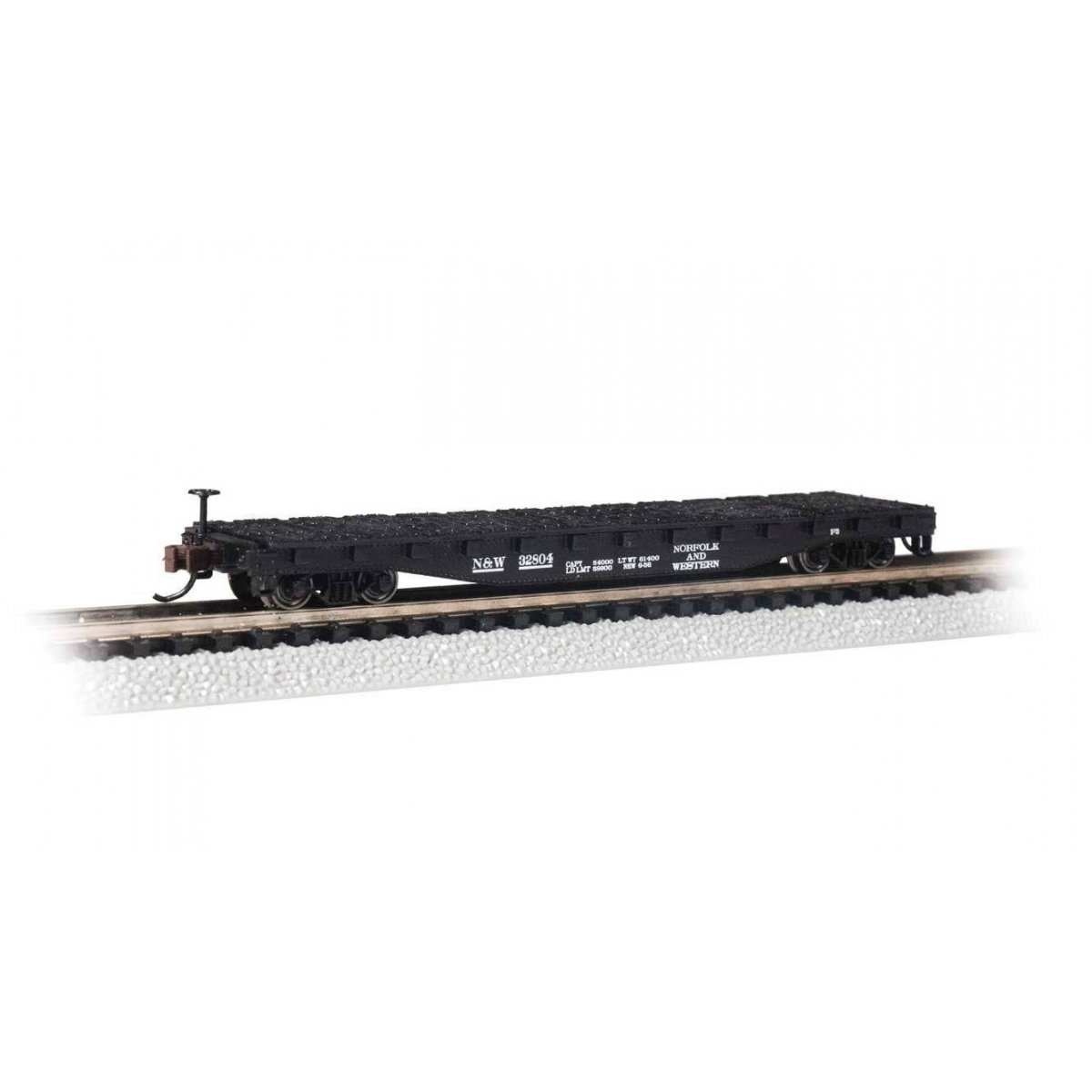 52′ Steel Flatcar - Ready to Run -- Norfolk & Western 32804 (black), N Bachmann Industries 17356