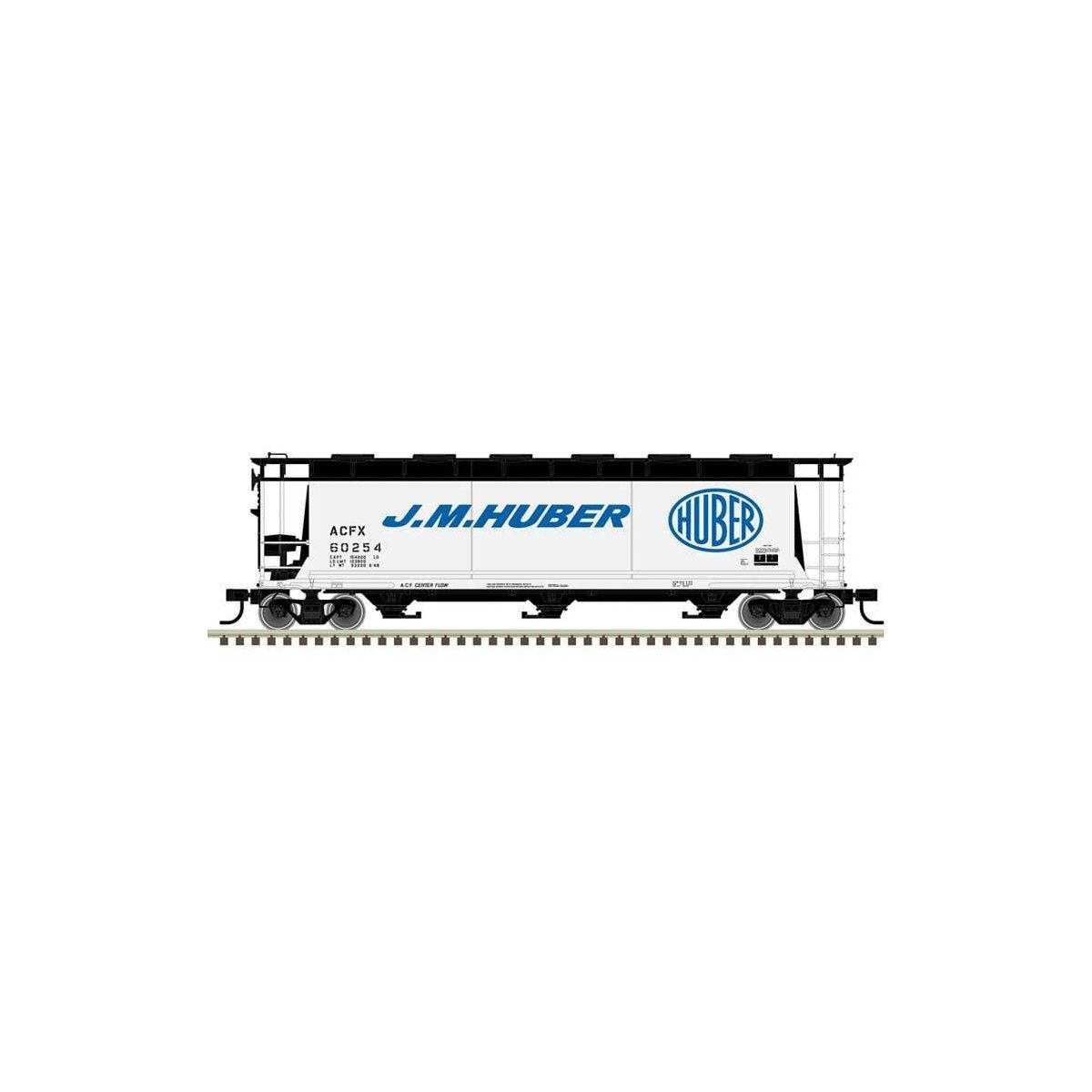 ACF 3-Bay Cylindrical Hopper - Ready to Run -- J.M. Huber 60259 (gray, black, blue), HO Atlas Model Railroad Co. 20007179