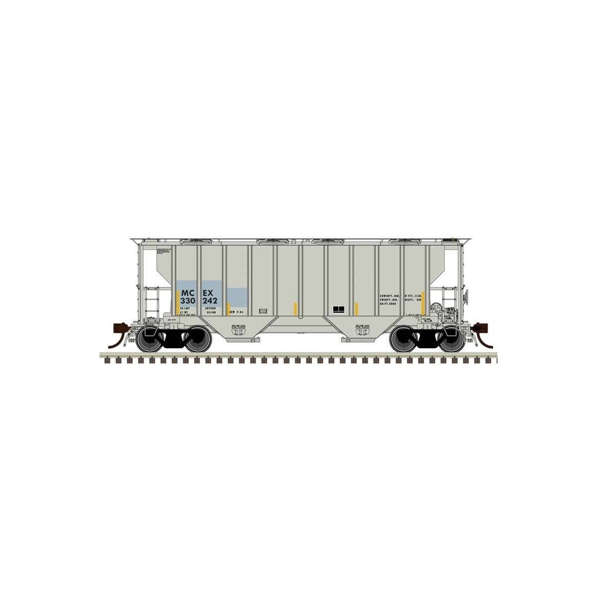 Portec 3000 2-Bay Covered Hopper - Ready to Run - Master(R) Plus -- Midwest Railcar MCEX 330224 (gray, black), HO Atlas Model Ra