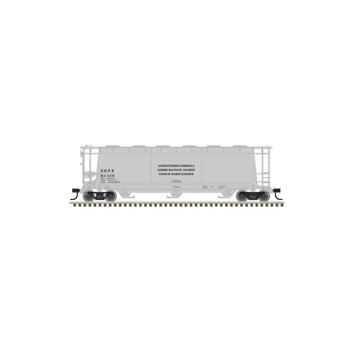 ACF 3-Bay Cylindrical Hopper - Ready to Run -- Saskatchewan Minerals 60328 (gray, black), HO Atlas Model Railroad Co. 20007181