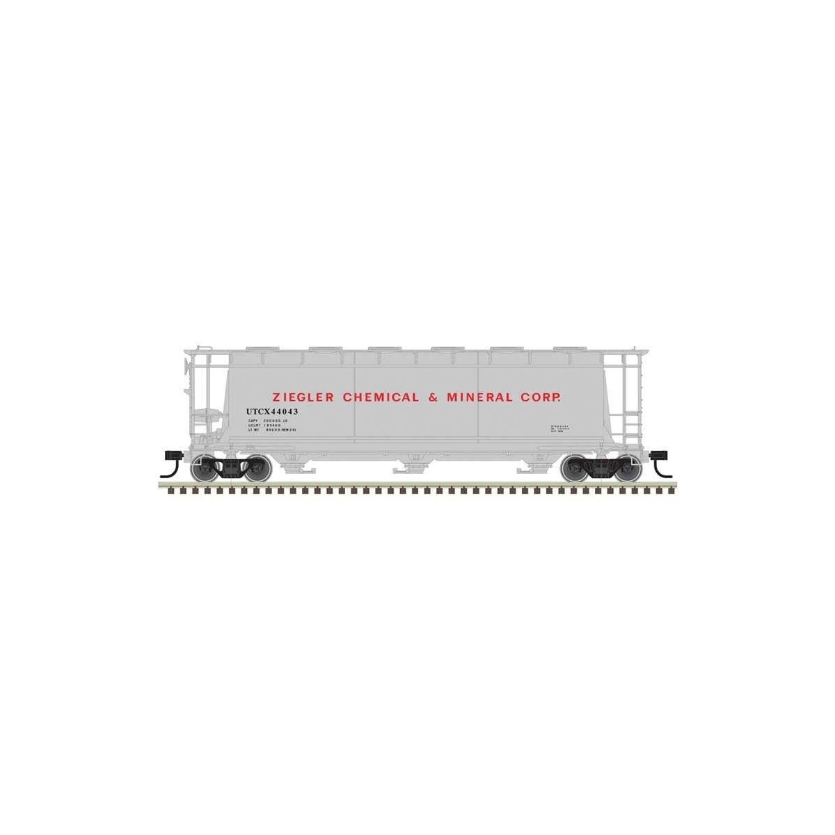 ACF 3-Bay Cylindrical Hopper - Ready to Run -- Ziegler Chemical 44048 (gray, red), HO Atlas Model Railroad Co. 20007188