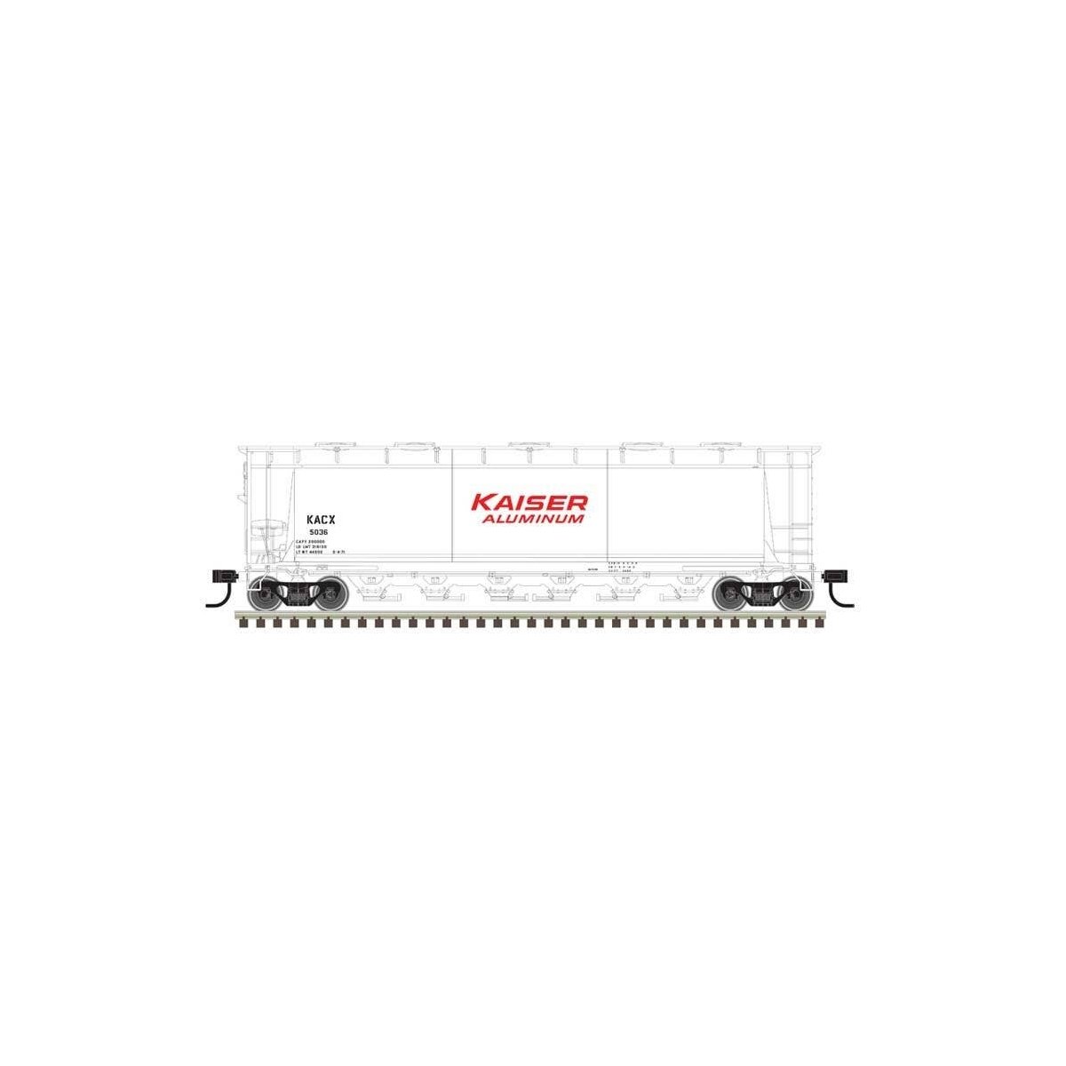 ACF 6-Bay Cylindrical Hopper - Ready to Run -- Kaiser Aluminum 5029 (white, red), HO Atlas Model Railroad Co. 20007189