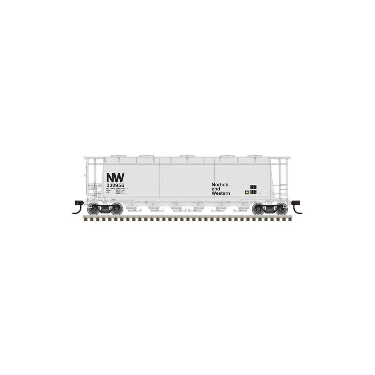 ACF 6-Bay Cylindrical Hopper - Ready to Run -- Norfolk & Western 332954 (gray, black, NW Logo), HO Atlas Model Railroad Co. 2000