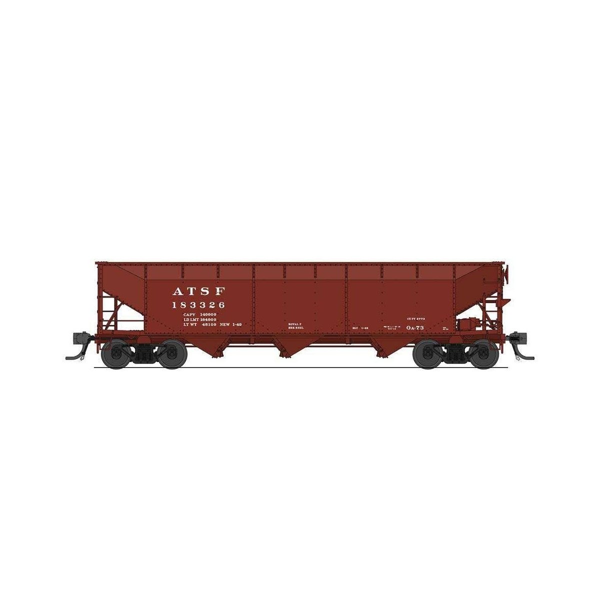 AAR 70-Ton 3-Bay Hopper w/Load - Ready to Run -- Santa Fe 183357 (GA-73, Boxcar Red), HO Broadway Limited Imports 8102