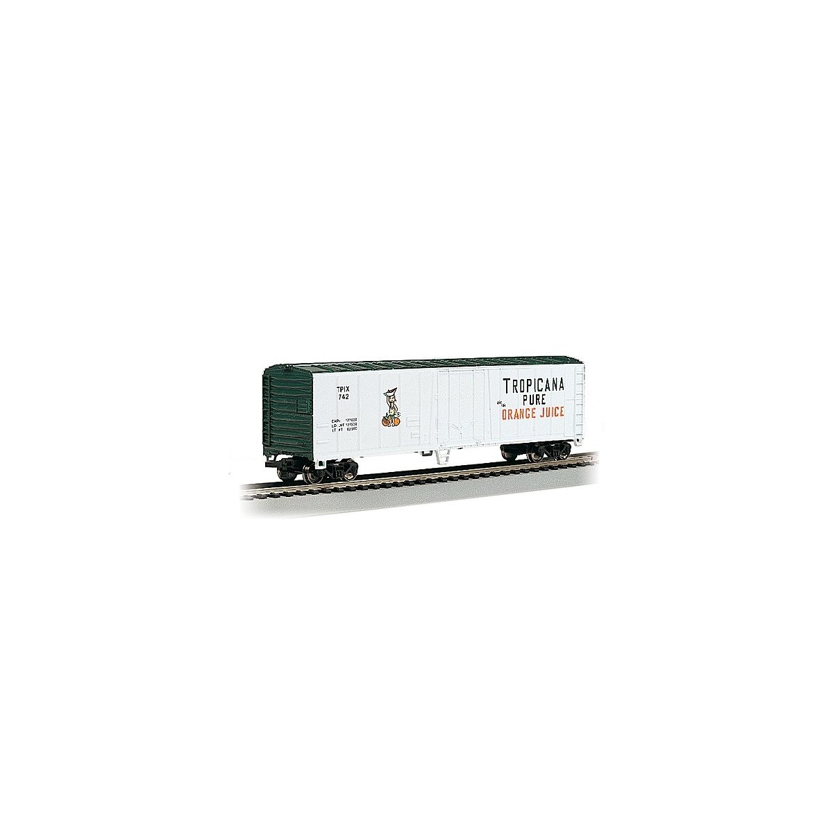 50′ Steel Mechanical Reefer - Ready to Run - Silver Series(R) -- Tropicana TPIX 742 (white, green ′Pure Orange Juice′ Slog