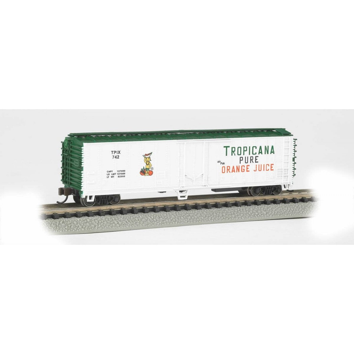 ACF 50′ Steel Mechanical Reefer (2012 Version) - Ready to Run -- Tropicana Orange Juice TPIX 742 (white, green, orange Girl Lo