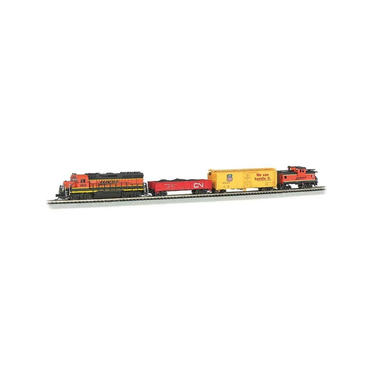 Roaring Rails Diesel Train Set - Sound and DCC -- BNSF Railway GP40, 3 Cars E-Z Track Oval, Controller, N Bachmann Industries 24