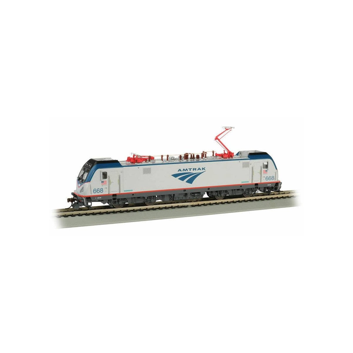 Siemens ACS-64 Electric - DCC and Sound -- Amtrak 668 (Phase V, silver, blue, red, black, Travelscape Logo), HO, Bachmann Indust