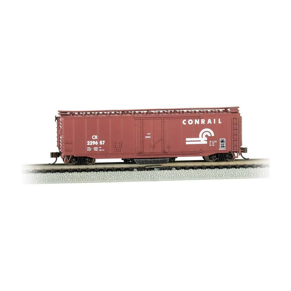 Track Cleaning 50′ Plug-Door Boxcar - Ready to Run -- Conrail 229657 (Boxcar Red), N Bachmann Industries 16369