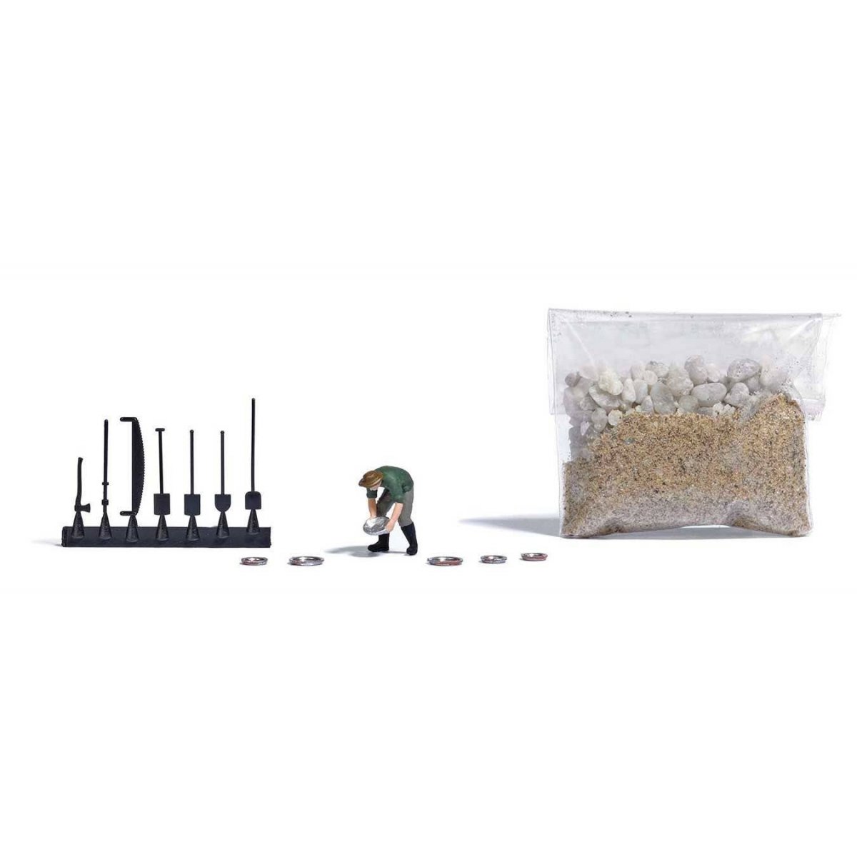 Gold Panning with Figure - Kit -- Figure with Pan, Rocks and Sand, HO Busch Gmbh & Co Kg 7892