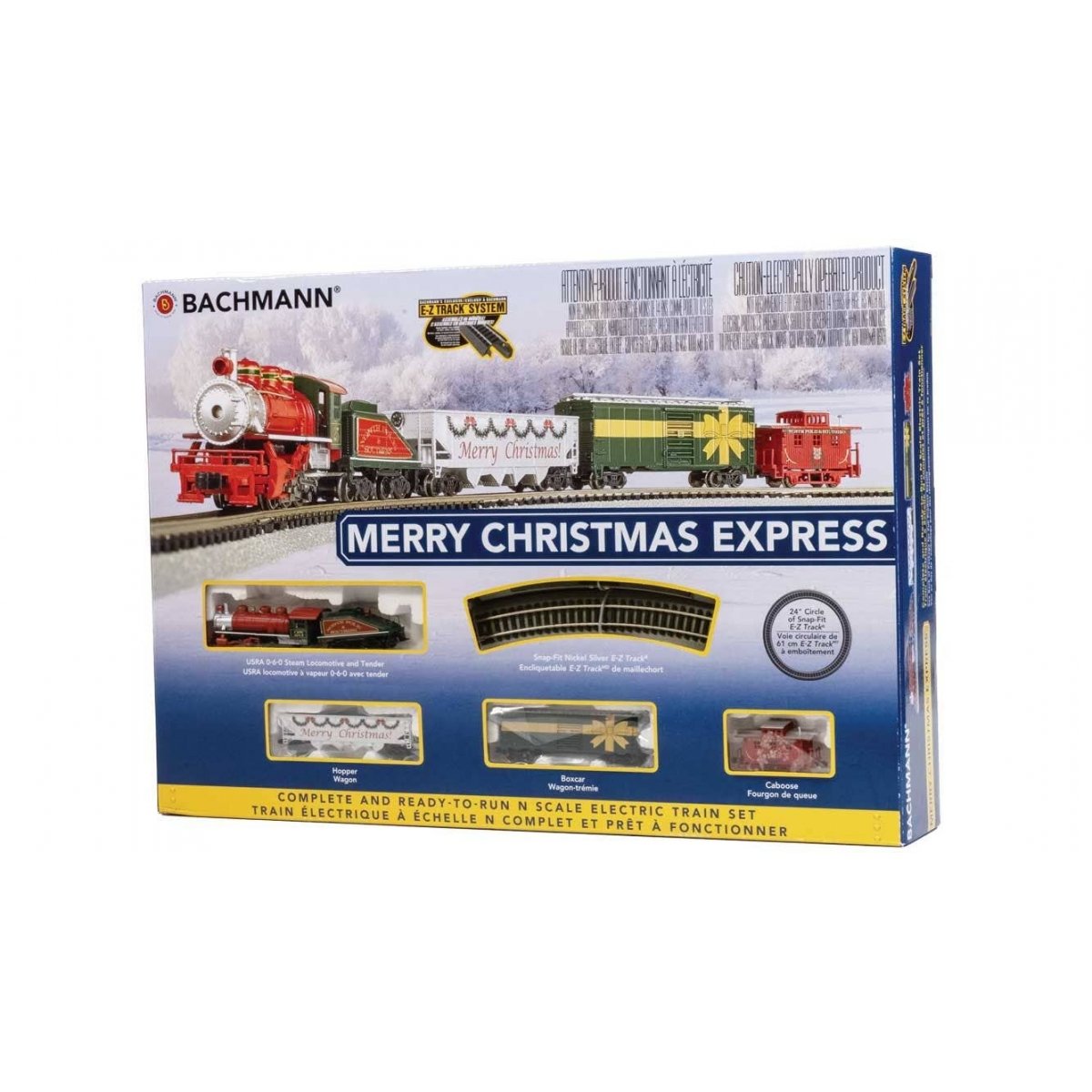 Merry Christmas Express - North Pole & Southern -- USRA 0-6-0, 3 Cars, E-Z Track(R) Circle, Power Pack and Instructions, N Bachm