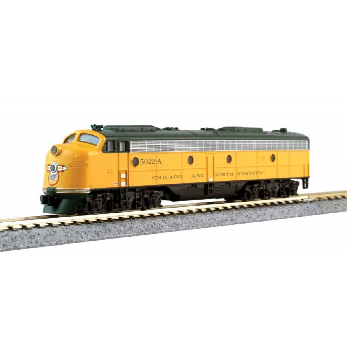 CNW ′400′ EMD E8A and 5-Car Train-Only Set - LokSound, Lighting and DCC -- Chicago & North Western (yellow, green), N Kato U