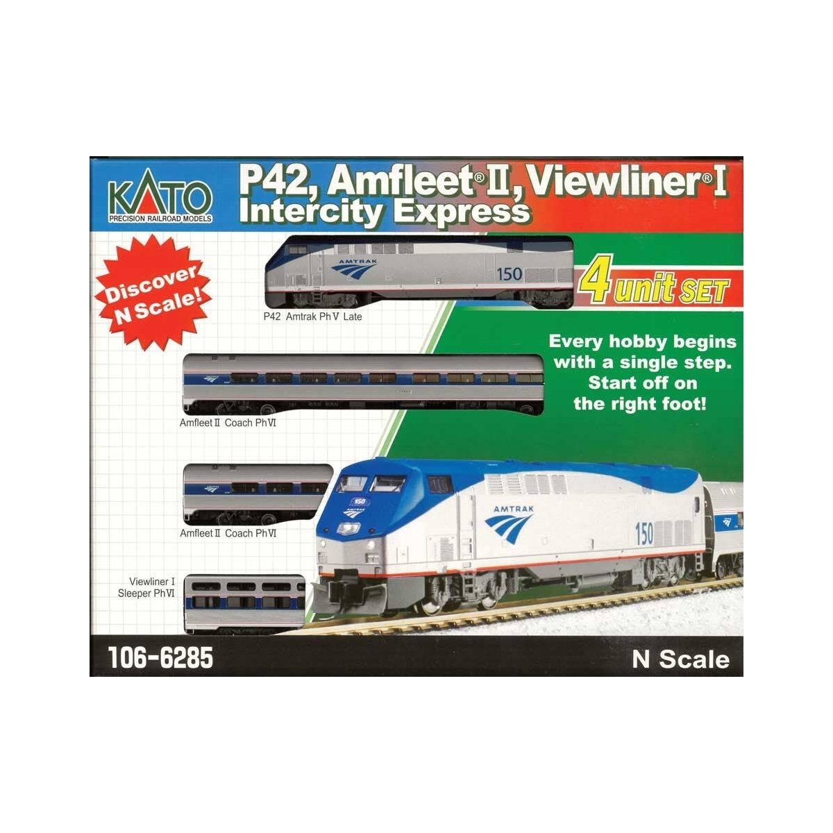 Amfleet & Viewliner Intercity Express Train-Only Set - Ready to Run -- Amtrak GE P42, Amfleet Coach, Cafe & Viewliner Sleeper (P