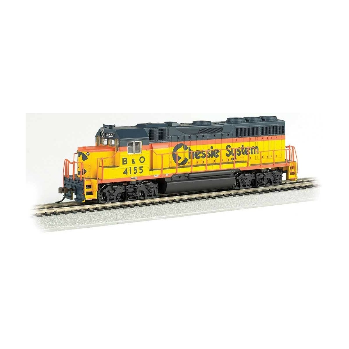 EMD GP40 - Standard DC -- Chessie System 4155 (yellow, vermillion, blue), HO Bachmann Industries 63533