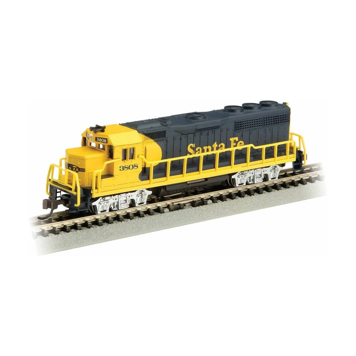 EMD GP40 with Dynamic Brakes - Standard DC -- Santa Fe 3808 (Warbonnet blue, yellow), N Bachmann Industries 63563