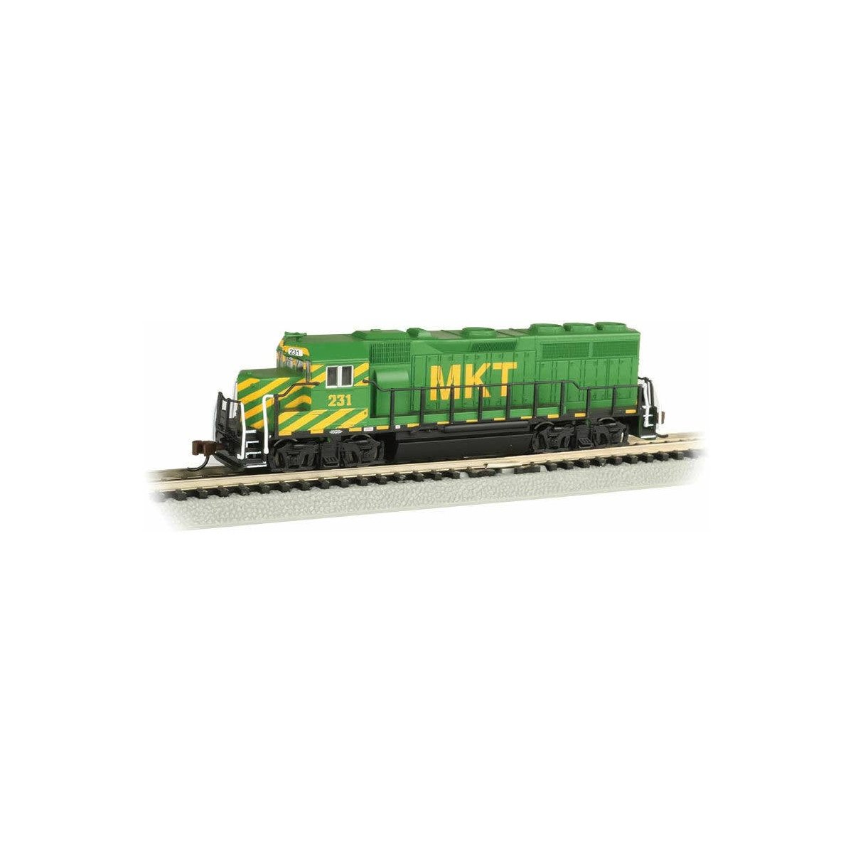EMD GP40 - Standard DC -- Missouri-Kansas-Texas 231 (green, yellow), N Bachmann Industries 63570