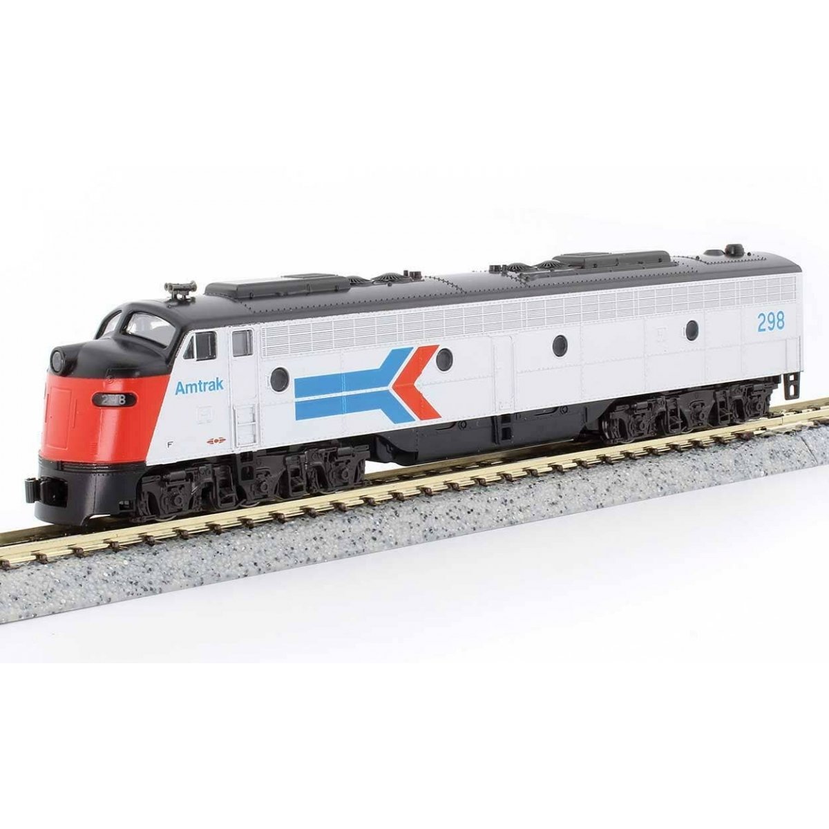 EMD E8A w/Single Headlight & Passenger Pilot - DCC -- Amtrak 298 (Phase I, silver, red, blue, black), N Kato USA Inc 1765346DCC