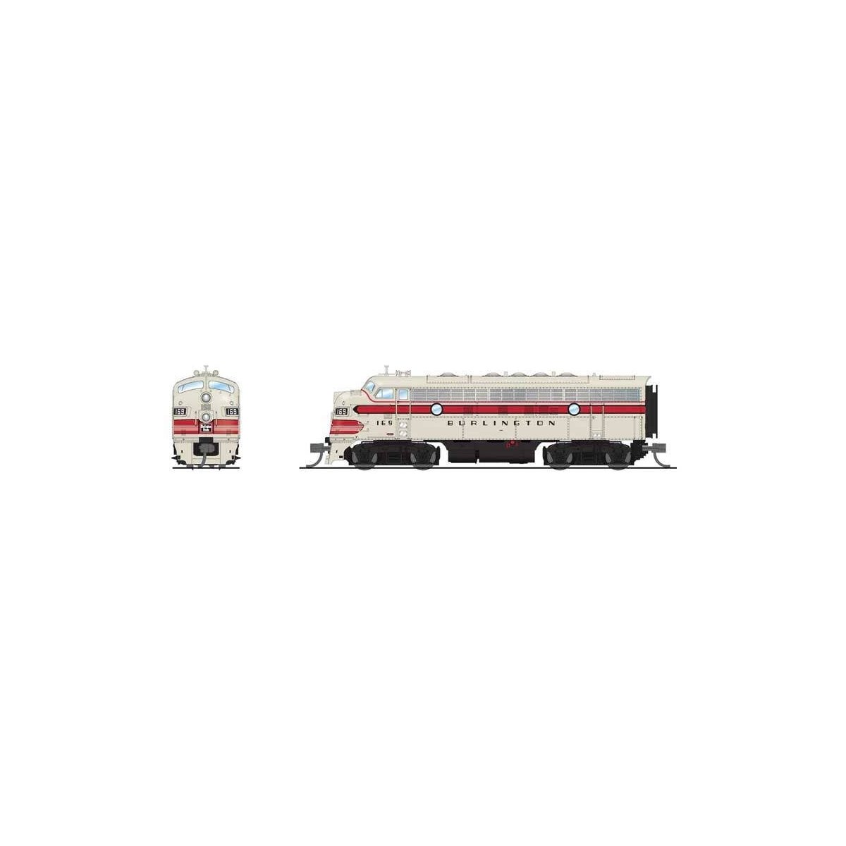 EMD F7A - Standard DC - Stealth -- Chicago, Burlington & Quincy 169A (gray, red, black), N Broadway Limited Imports 9279