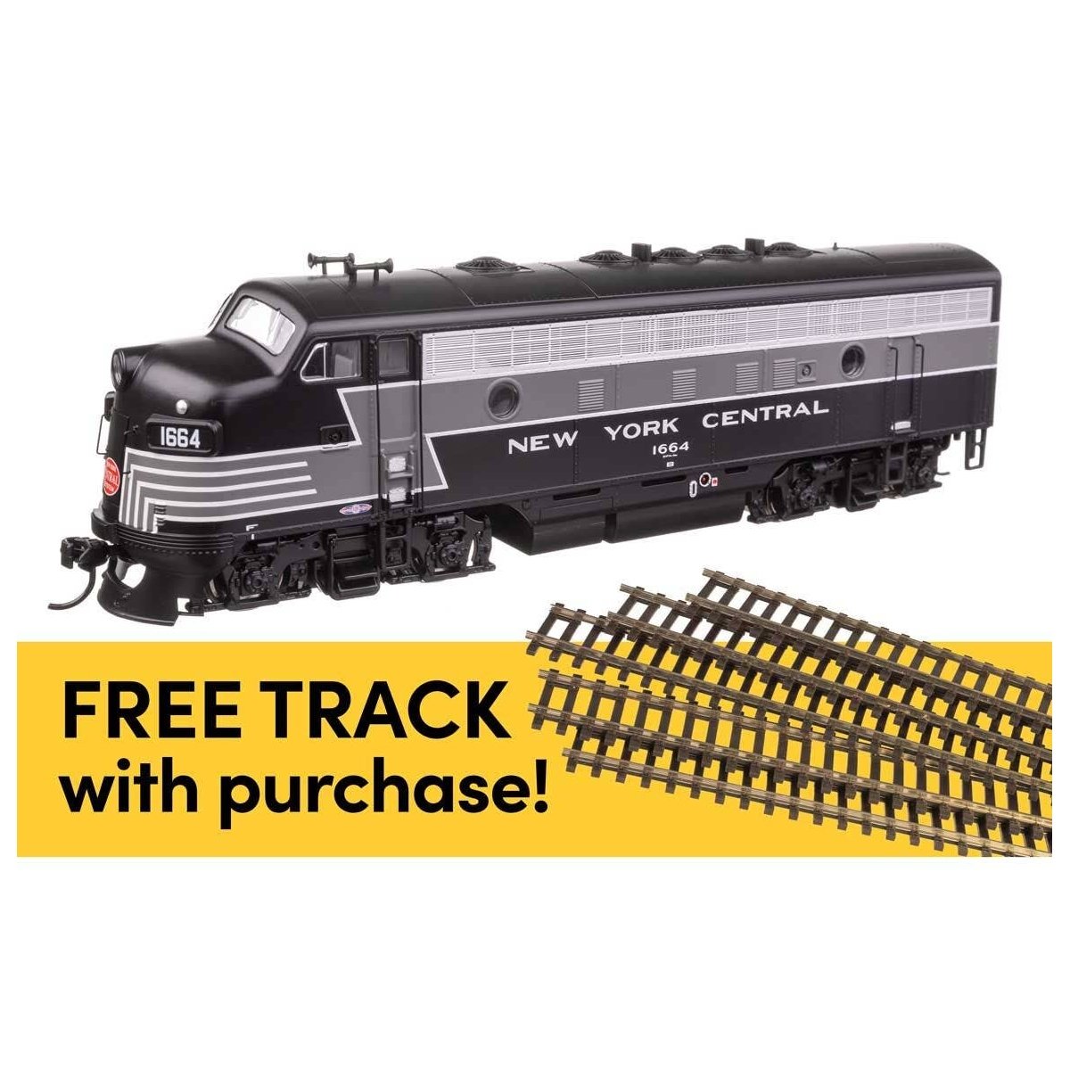 EMD F7A - ESU Sound and DCC w/WalthersTrack Code 83 Flex Track 5-Pack -- New York Central 1664, HO Walthers 21412