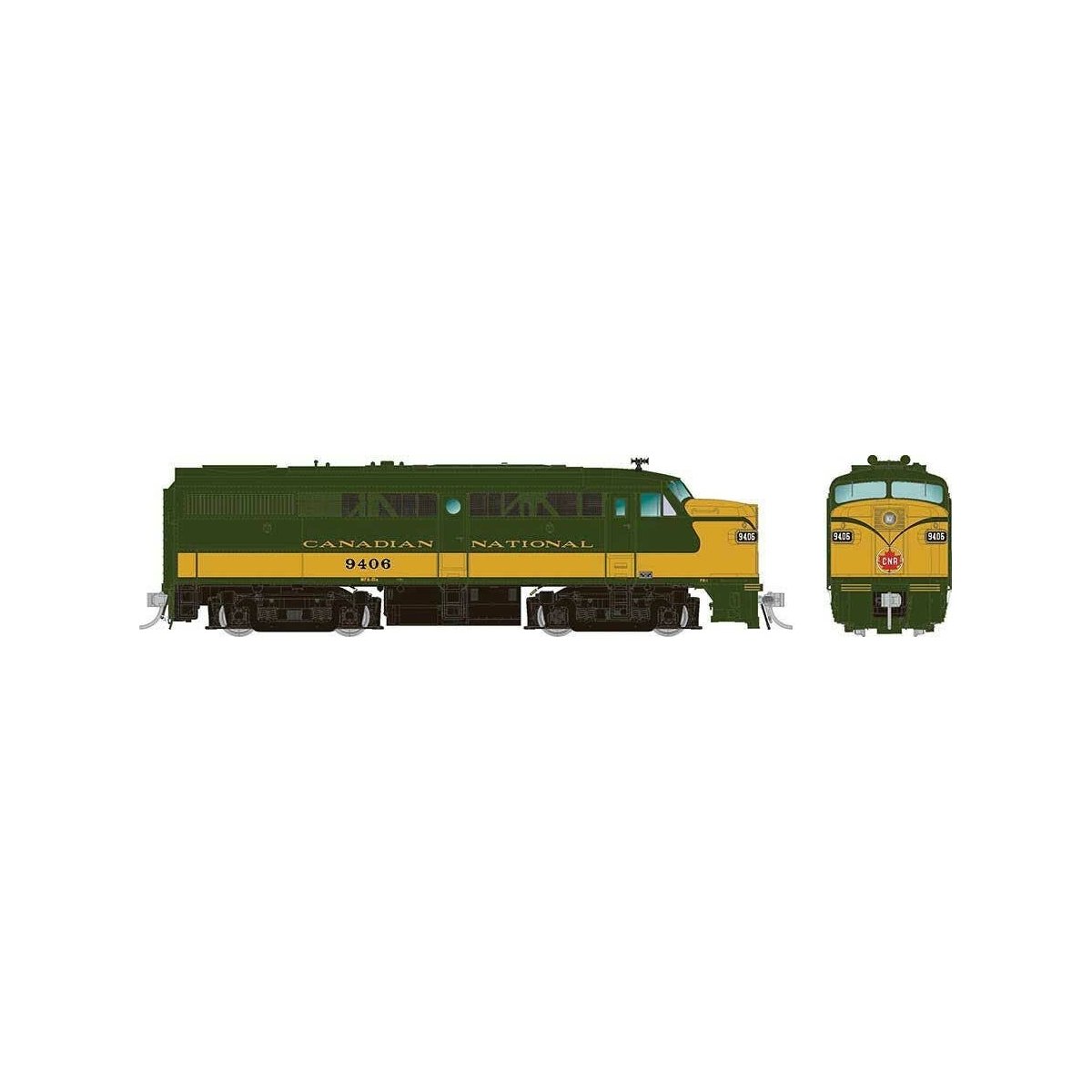 Alco FA1 - Standard DC -- Canadian National 9406 (green, yellow), HO Rapido Trains Inc 37004