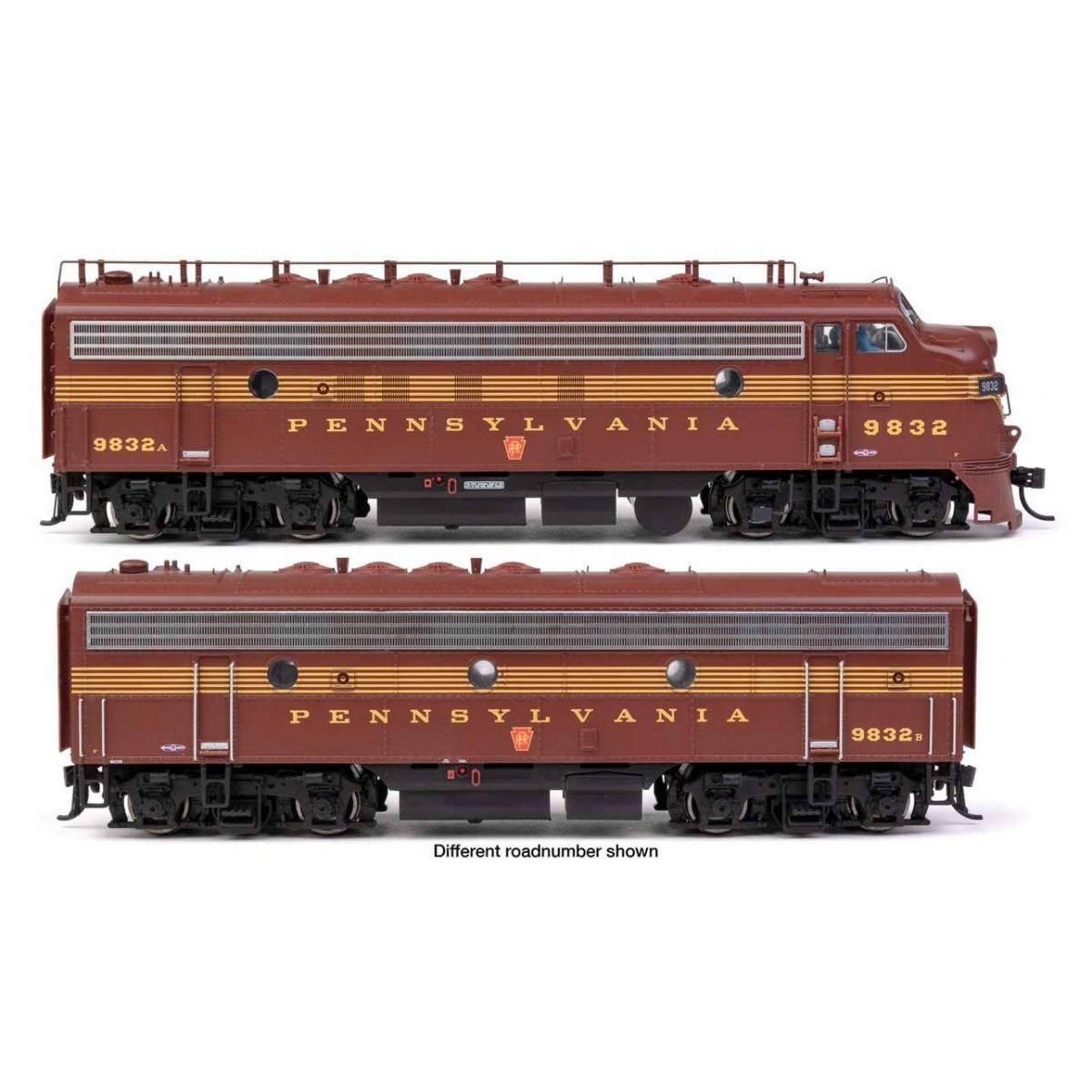 EMD FP7 & F7B STANDARD DC -- Pennsylvania Railroad EFP-15 9834A, EH-15 9834B (Tuscan 5-Stripe), HO WalthersProto 49537