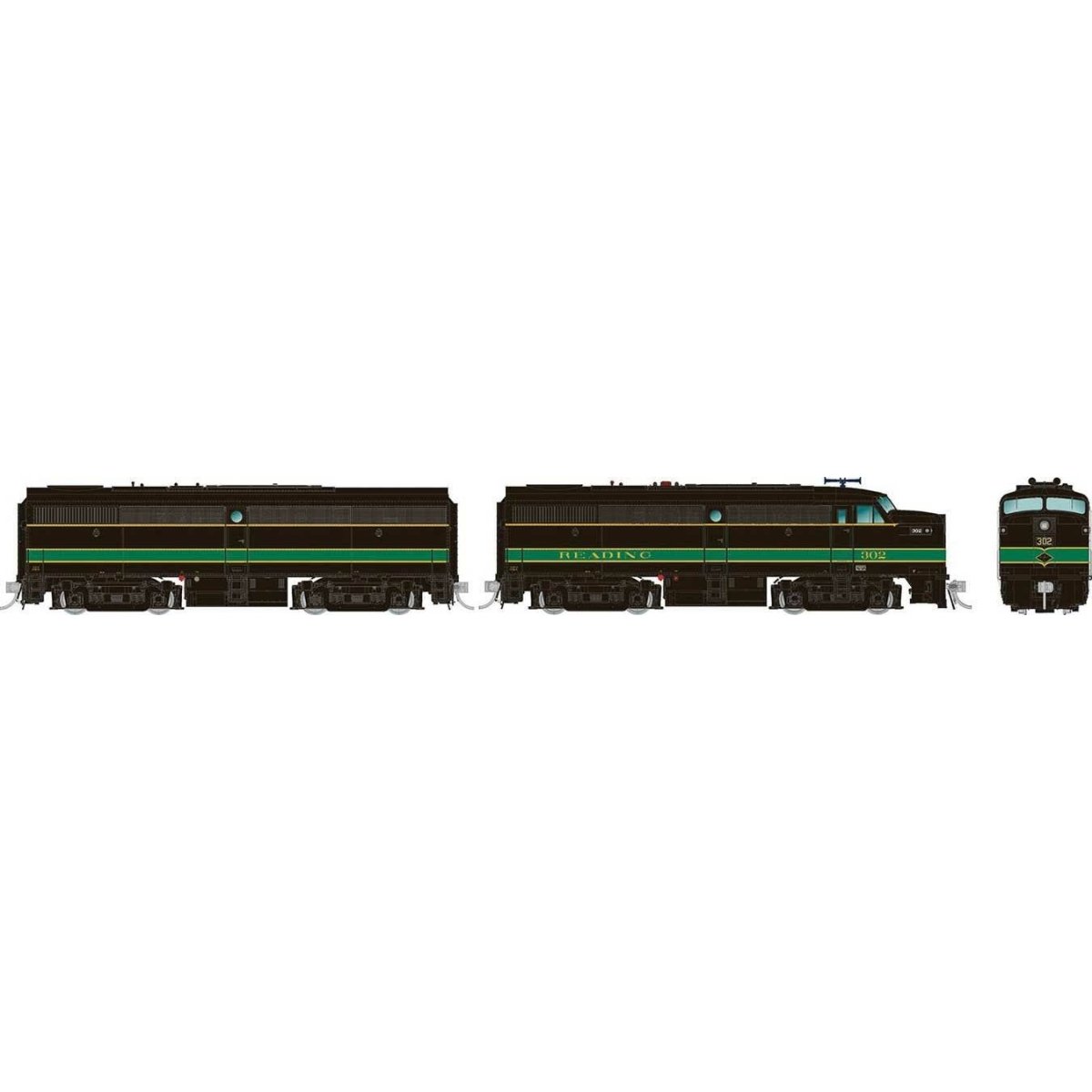 Alco FA1-FB1 Set - LokSound and DCC -- Reading 305, 304B (black, green), HO Rapido Trains Inc 37540