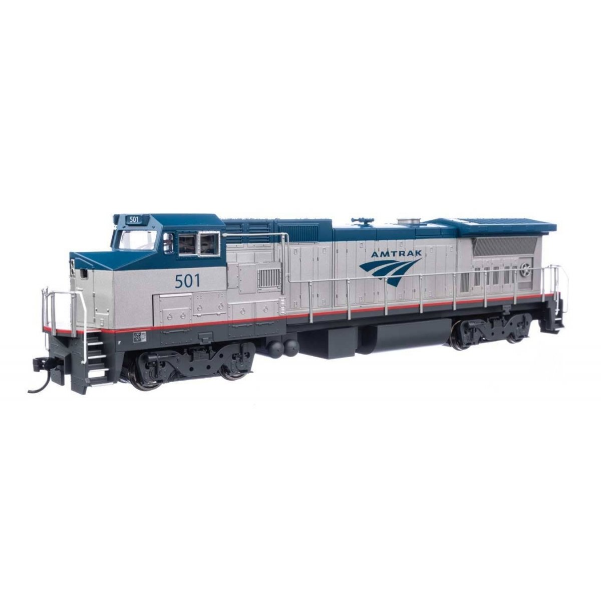 GE Dash 8-32BWH - ESU(R) Sound & DCC -- Amtrak(R) 501 (Phase V, Modern Logo Amtrak Blue, Platinum Mist), HO WalthersMainline 195
