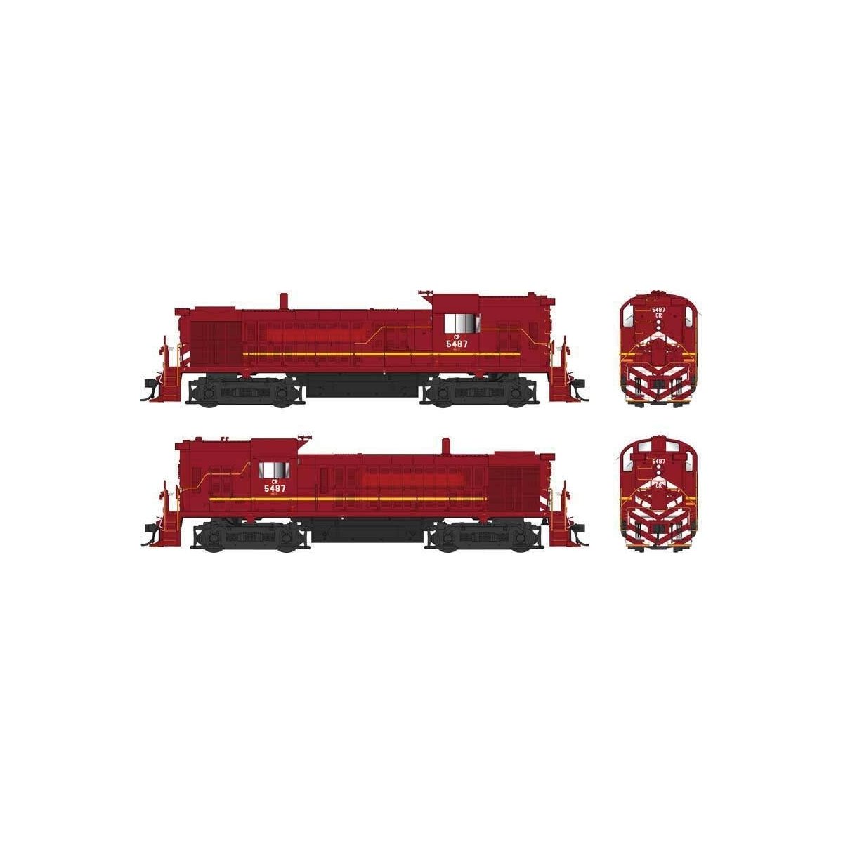 Alco RS3 Hammerhead High Hood - Standard DC -- Conrail 5487 (Patched, Late Cornell Red, yellow, white), HO Bowser Manufacturing 