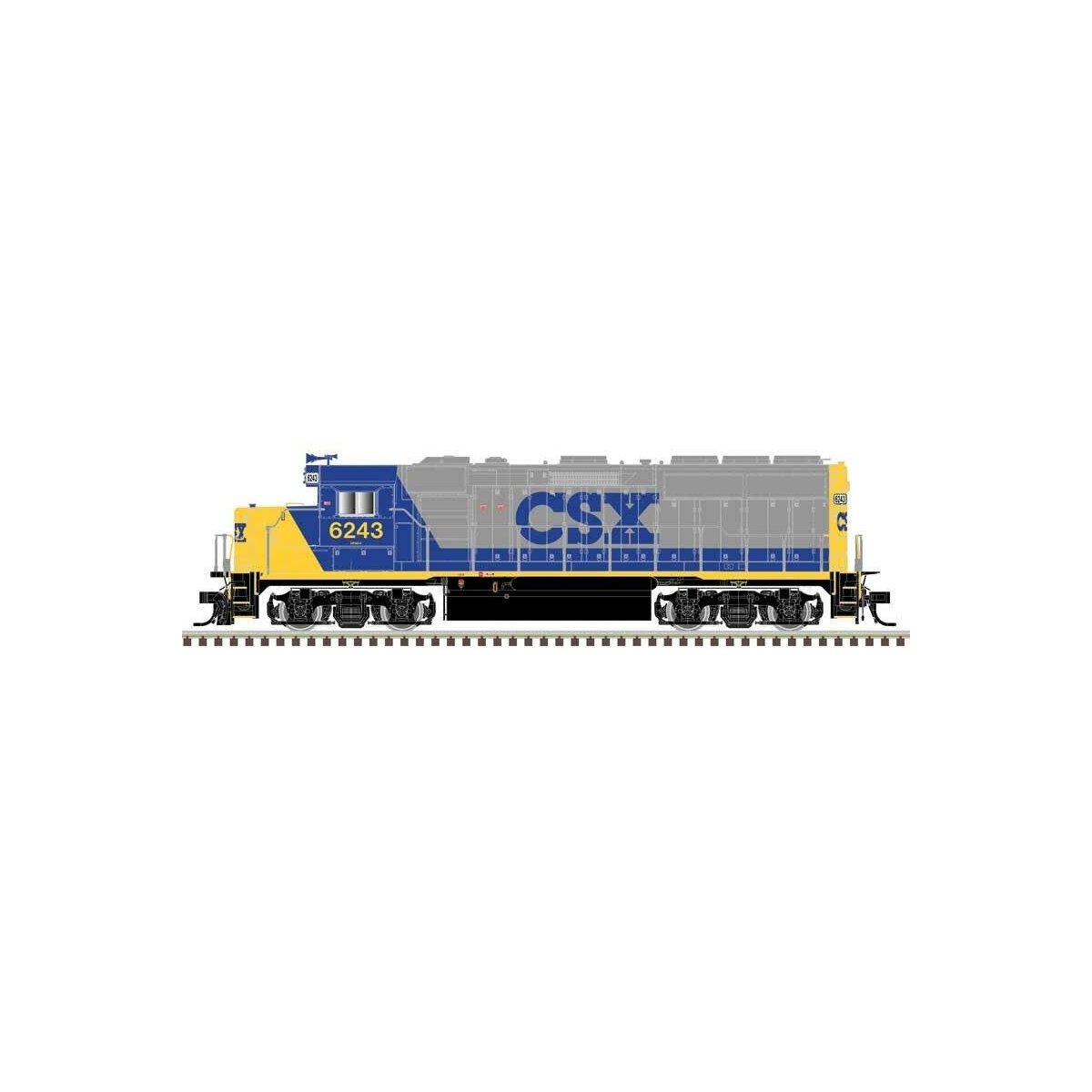 EMD GP40-2 - Standard DC - Master(R) Silver -- CSX 6221 (Front & Rear Ditch Lights, YN2, yellow, blue, gray), HO Atlas Model Rai