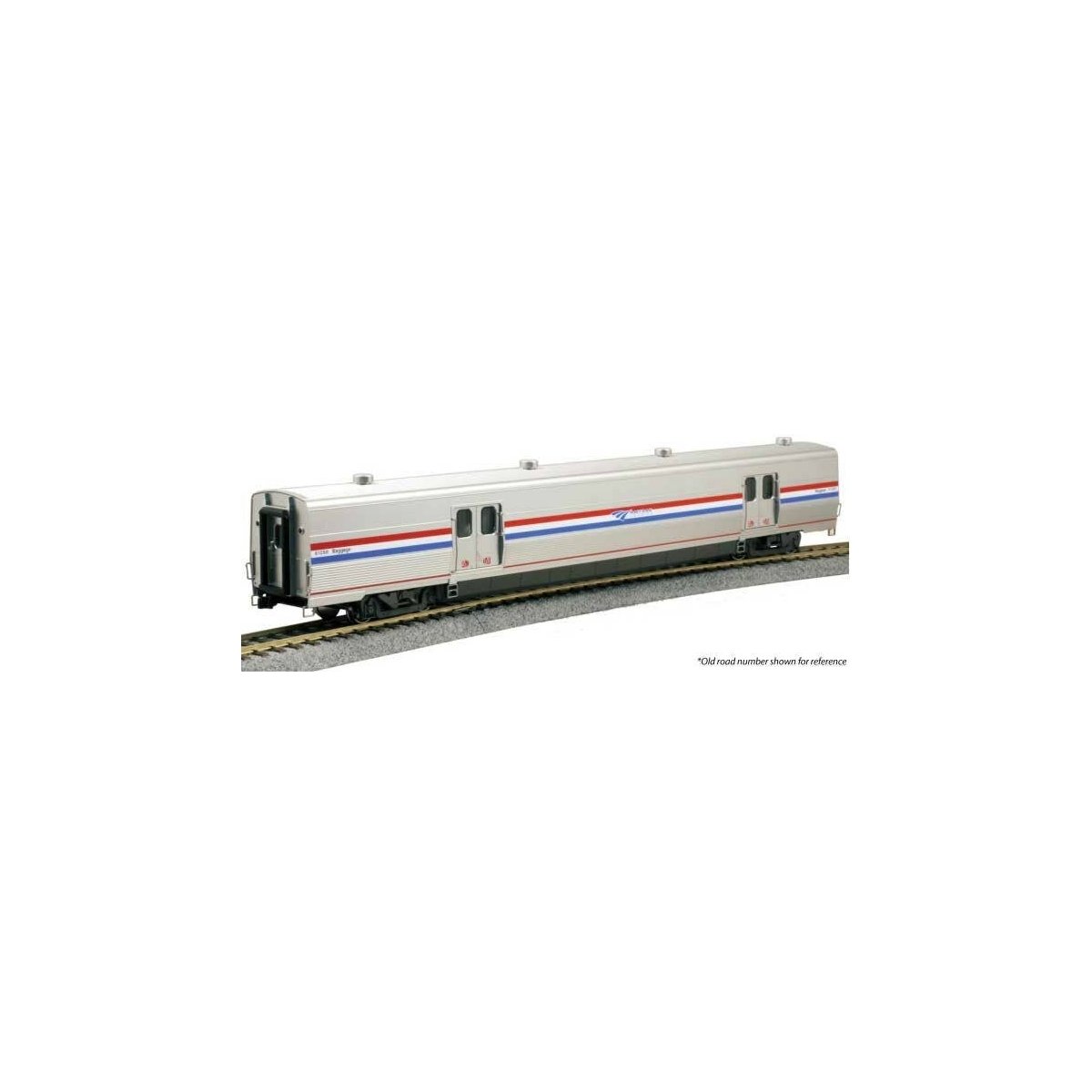 Viewliner II Baggage Car - Ready to Run -- Amtrak 61050 (Phase III Heritage silver, blue, white, red), HO Kato USA Inc 356214