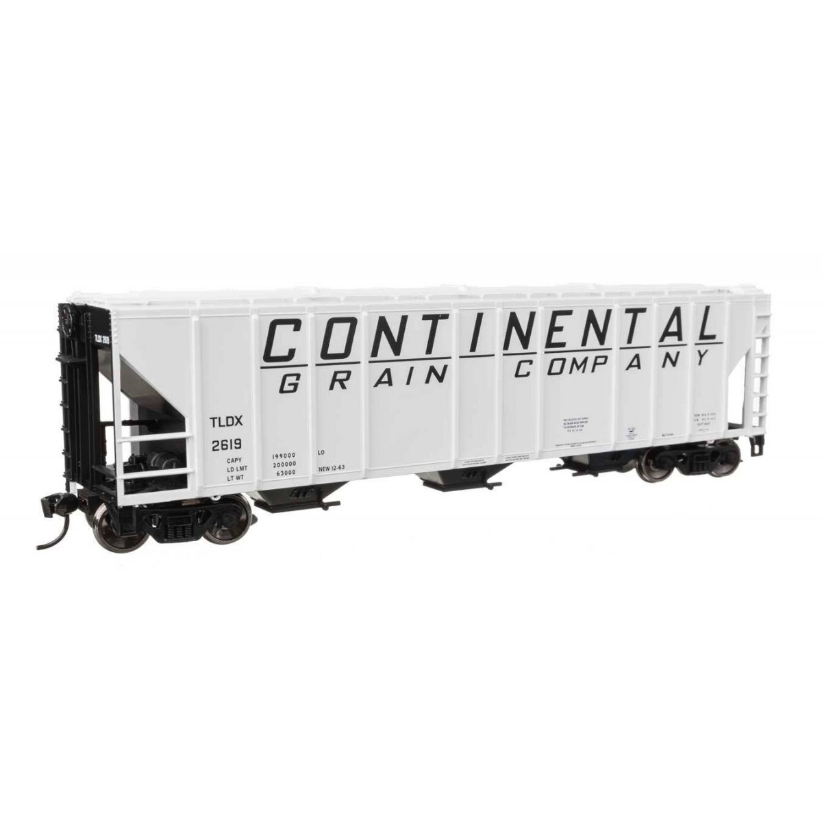 50′ Pullman-Standard PS2-CD 4427 3-Bay Covered Hopper - Ready to Run -- Continental Grain Co TLDX 2619, HO WalthersMainline 49