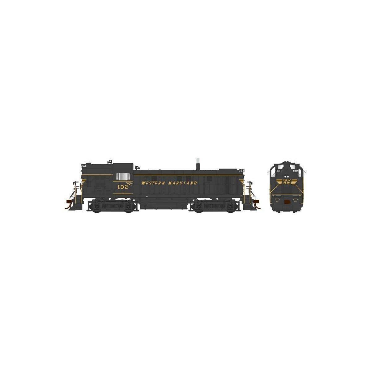 Alco RS3 Hammerhead High Hood - Standard DC -- Western Maryland 192 (black, yellow, Speed Lettering), HO Bowser Manufacturing Co