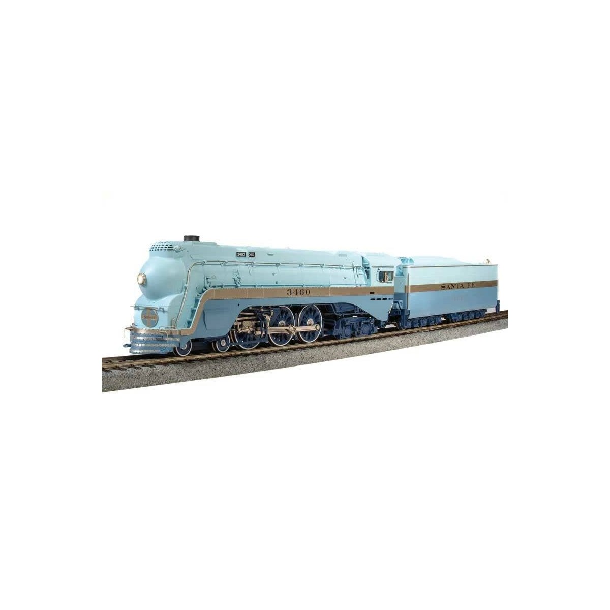 3460 Class 4-6-4 Hudson - Standard DC - Stealth Brass Hybrid -- Santa Fe 3460 (Blue Goose, As-Delivered Number on Tender, blue, 