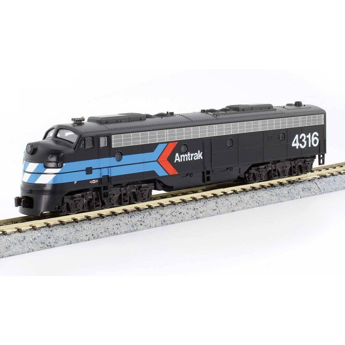 EMD E8A w/Single Headlight & Passenger Pilot - Standard DC -- Amtrak 4316 (Day One Scheme black, blue, white, red), N Kato USA I