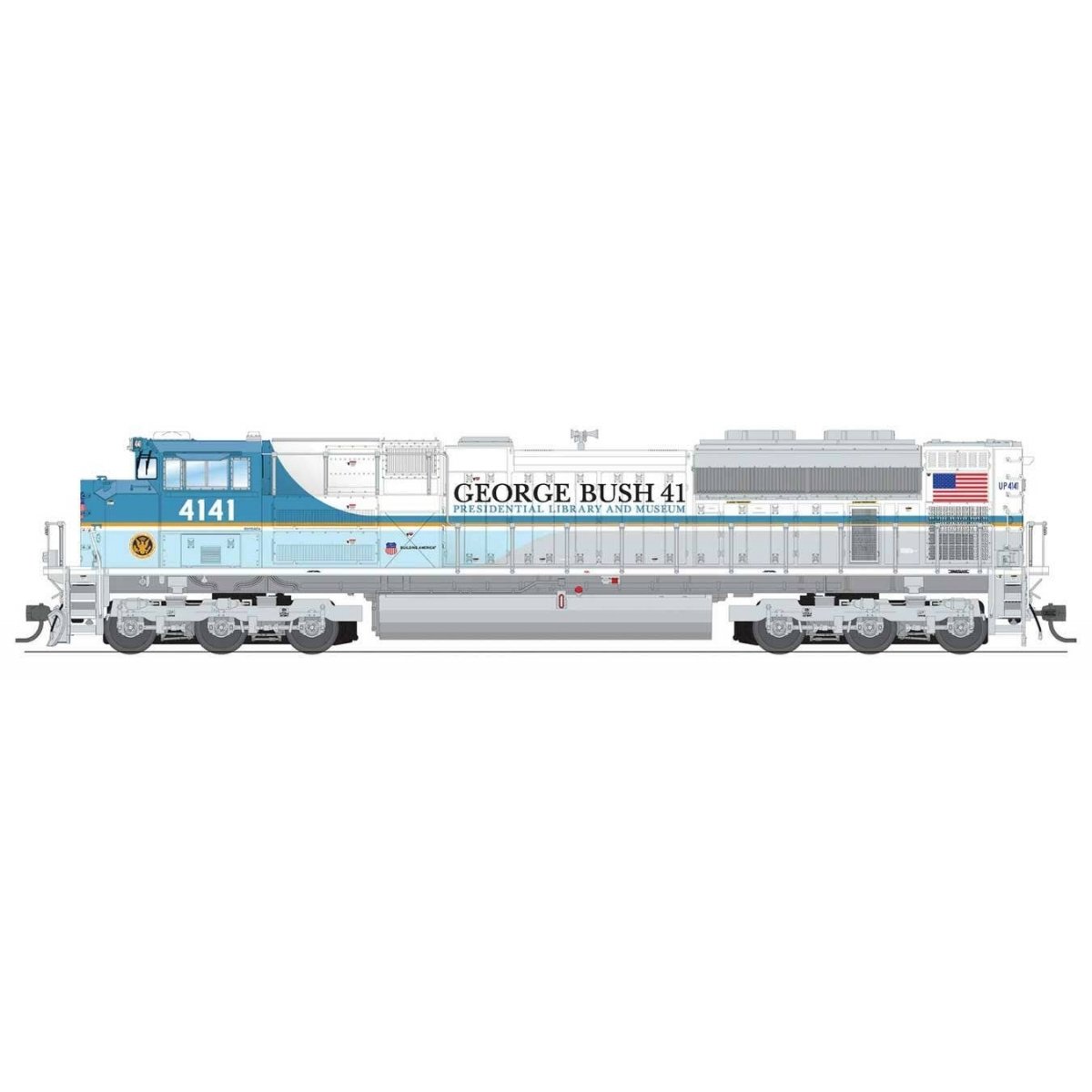EMD SD70ACe - Standard DC - Stealth Series -- Union Pacific 4141 (George Bush Commemorative, white, blue), HO Broadway Limited I