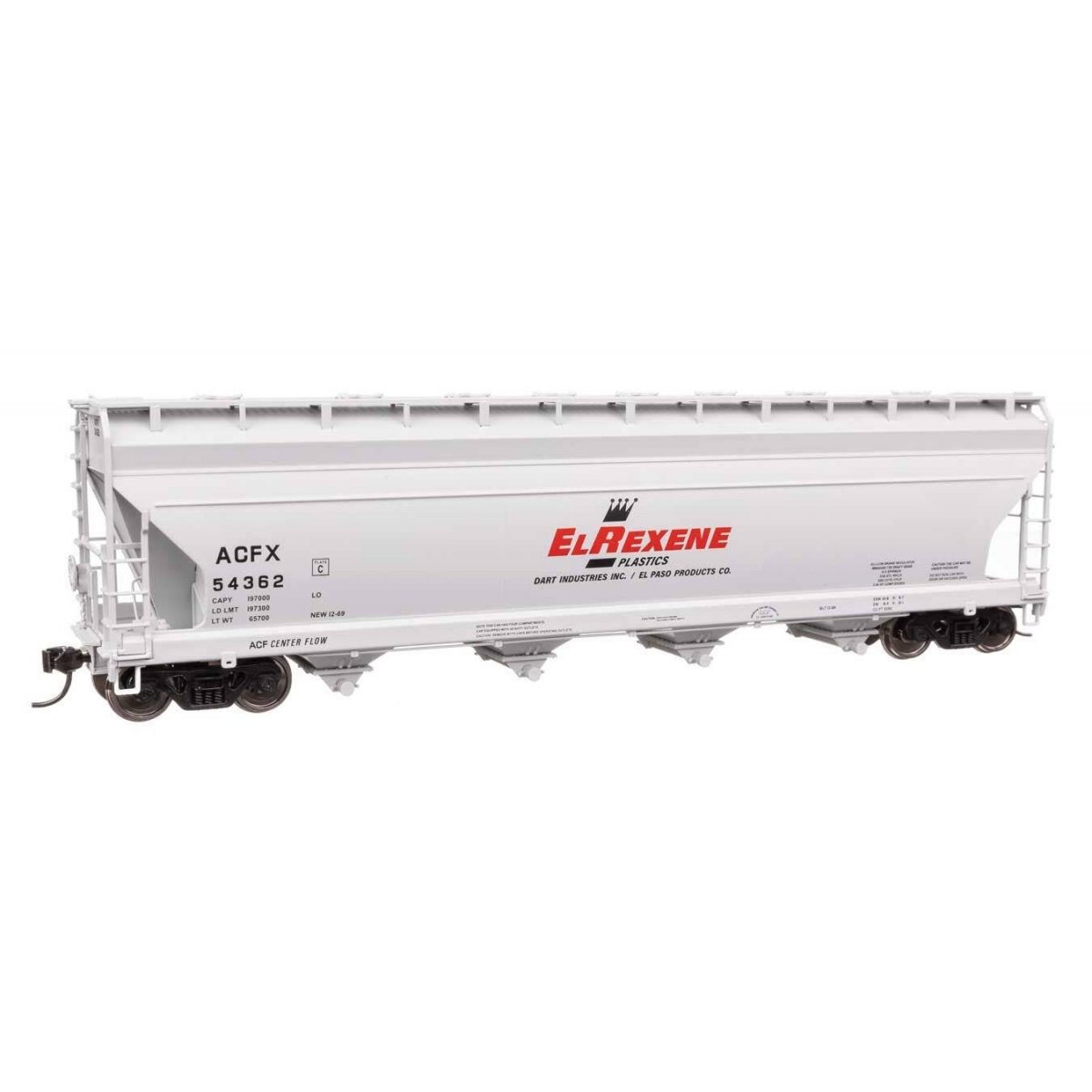 ACF 5250 4-Bay Centerflow Covered Hopper - Ready to Run -- El Rexene ACFX 54362 (Round Hatches, Pneumatic Gates), HO WalthersMai