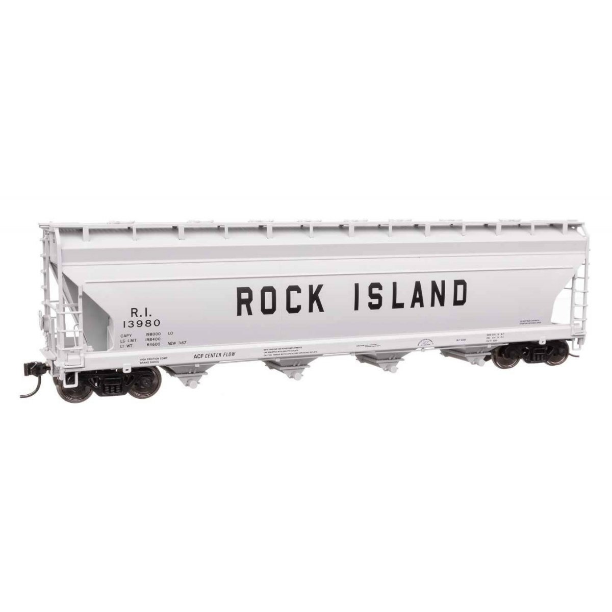 ACF 5250 4-Bay Centerflow Covered Hopper - Ready to Run -- Rock Island 13980 (Round Hatches, Pneumatic Gates), HO WalthersMainli