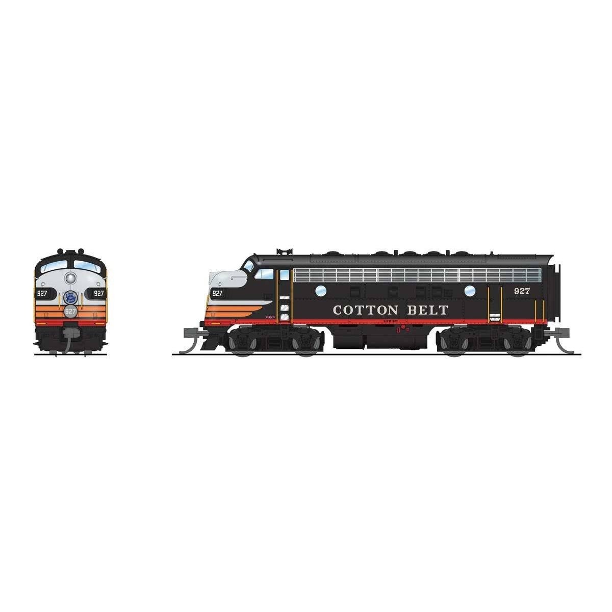 EMD F7A - Standard DC - Stealth -- Cotton Belt SSW 931 (Black Widow, black, silver, orange, red), N Broadway Limited Imports 928
