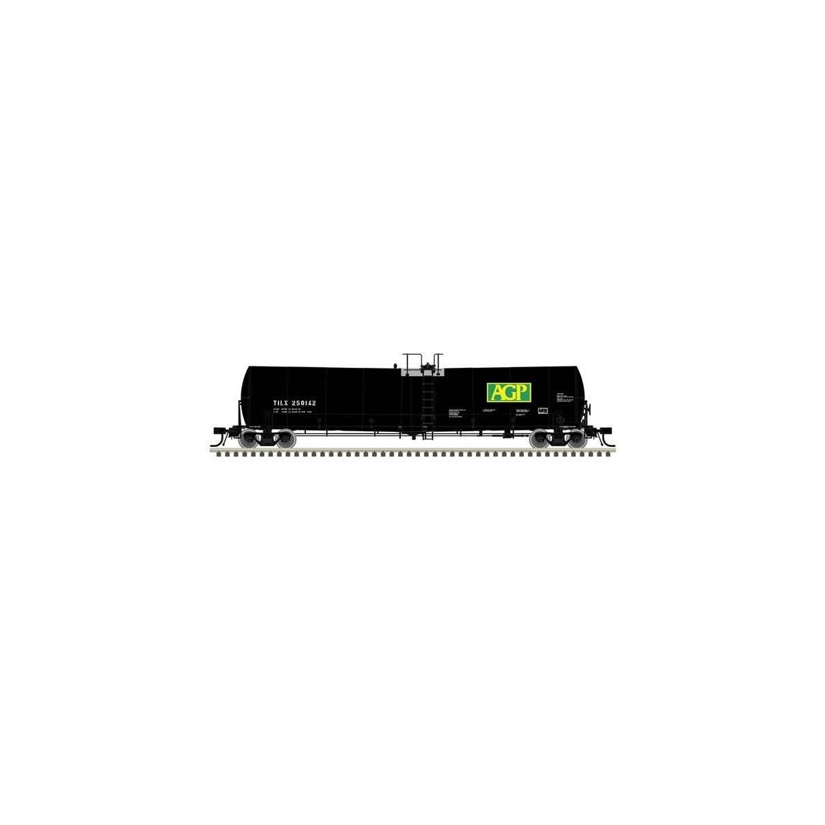 Trinity 25,500-Gallon Tank Car - Ready to Run -- AGP TILX 250123 (black, green, yellow), N, Atlas Model Railroad Co. 50006177