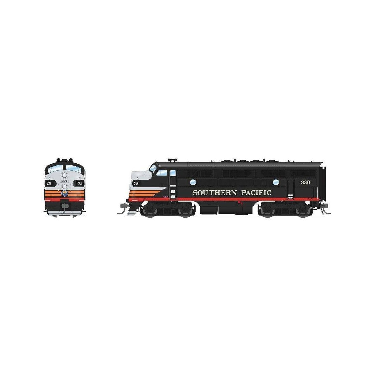 EMD F3 A-Unpowered B Set - Sound and DCC - Paragon4(TM) -- Southern Pacific 336, 536 (Black Widow, black, silver), HO Broadway L
