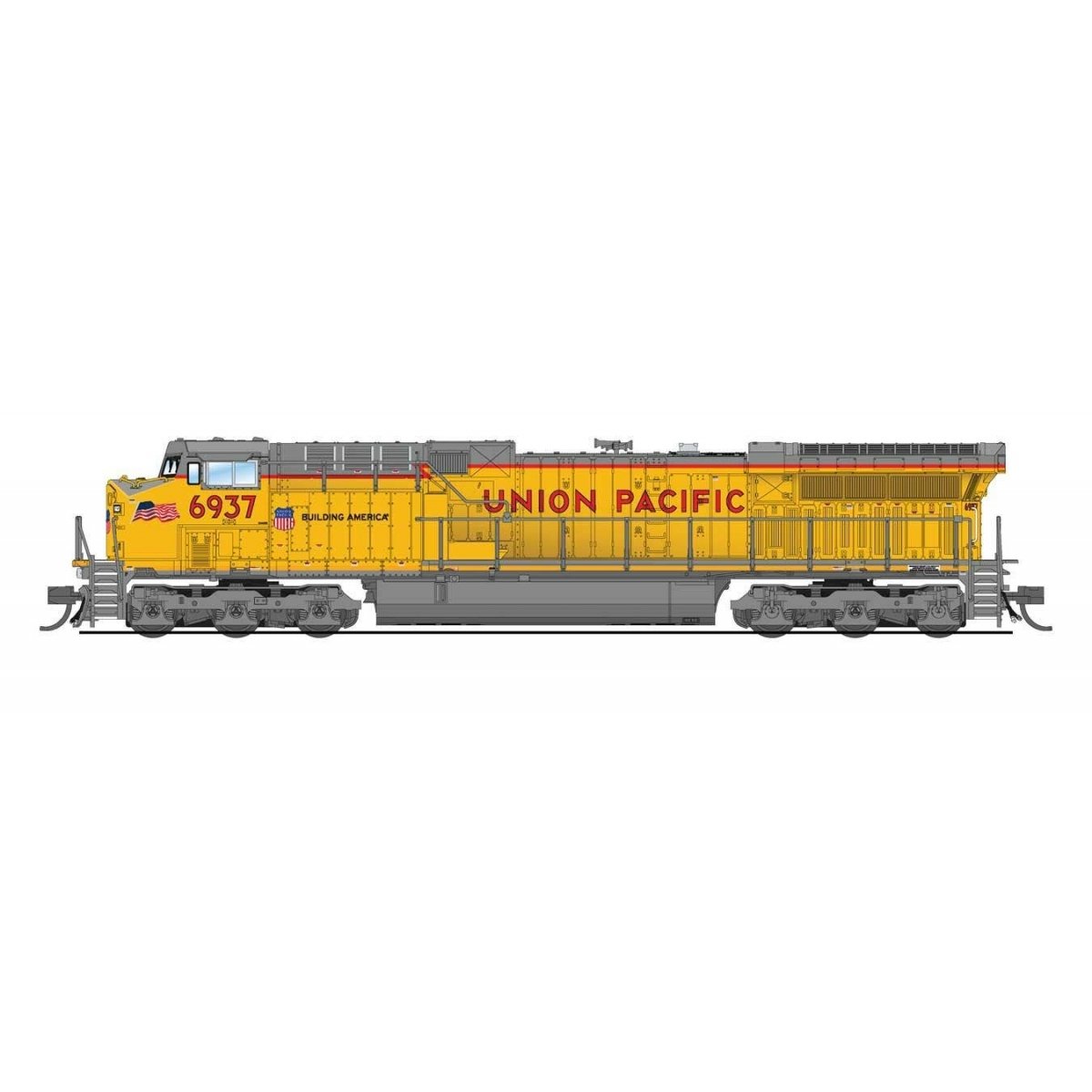 GE AC6000CW - Sound & DCC - Paragon4(TM) -- Union Pacific 6937 (2022, Armour Yellow, gray, red, Small Flag), N Broadway Limited 