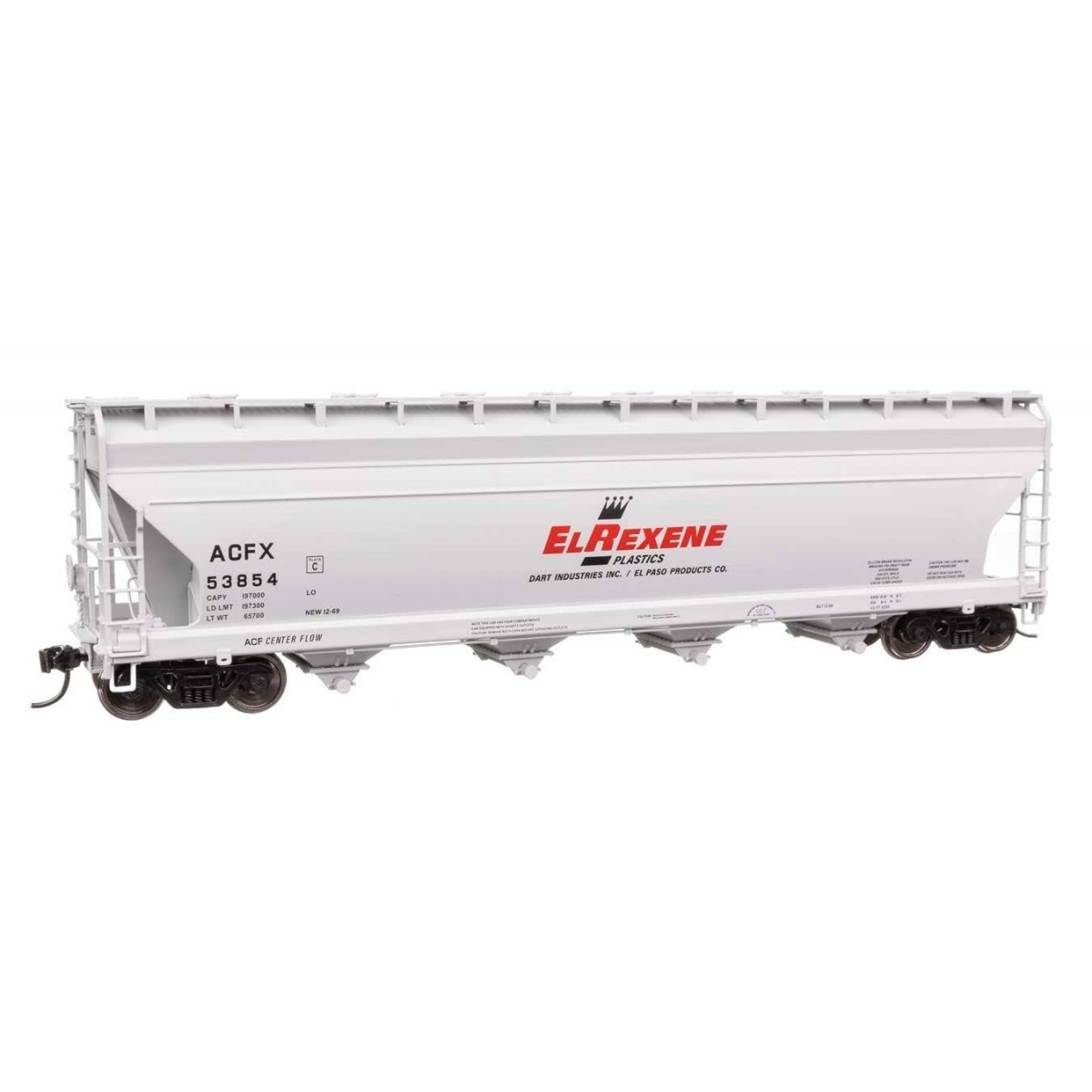 ACF 5250 4-Bay Centerflow Covered Hopper - Ready to Run -- El Rexene ACFX 53854 (Round Hatches, Pneumatic Gates), HO WalthersMai