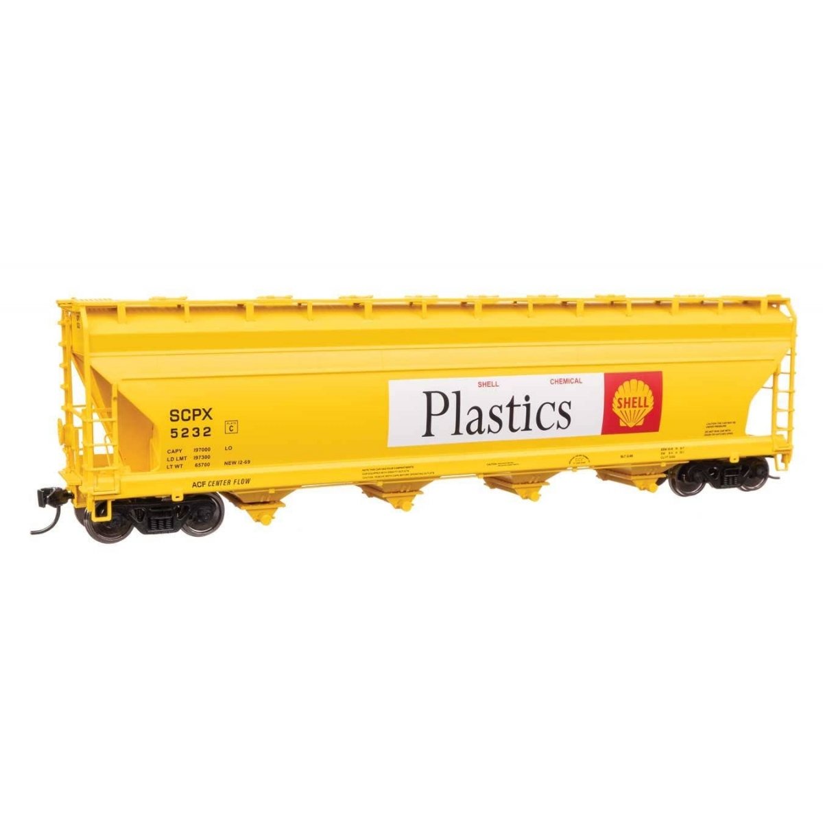 ACF 5250 4-Bay Centerflow Covered Hopper - Ready to Run -- Shell Chemical 5232 (Round Hatches, Pneumatic Gates), HO WalthersMain