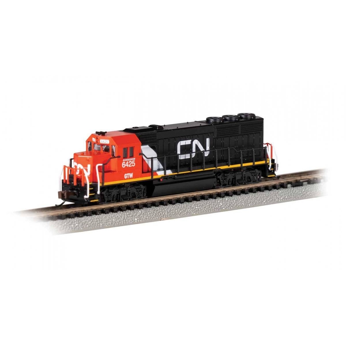 EMD GP40 No Dynamic Brakes - Standard DC -- Canadian National GTW 6425 (black, red, white), N Bachmann Industries 63572
