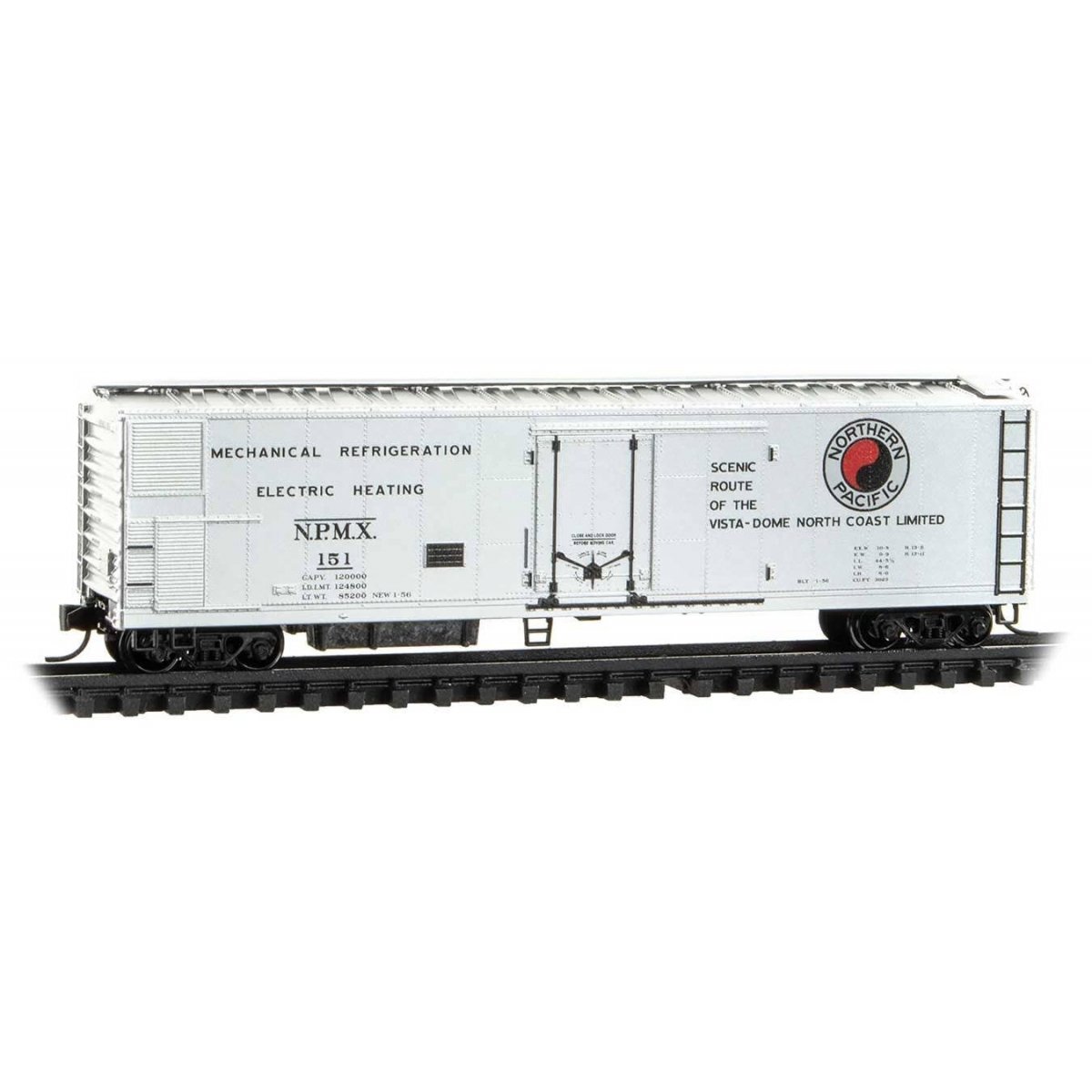 51′ 3-3/4′ Riveted-Side Mechanical Reefer - Ready to Run -- Northern Pacific NPMX 151 (silver, black, red, North Coast Ltd S
