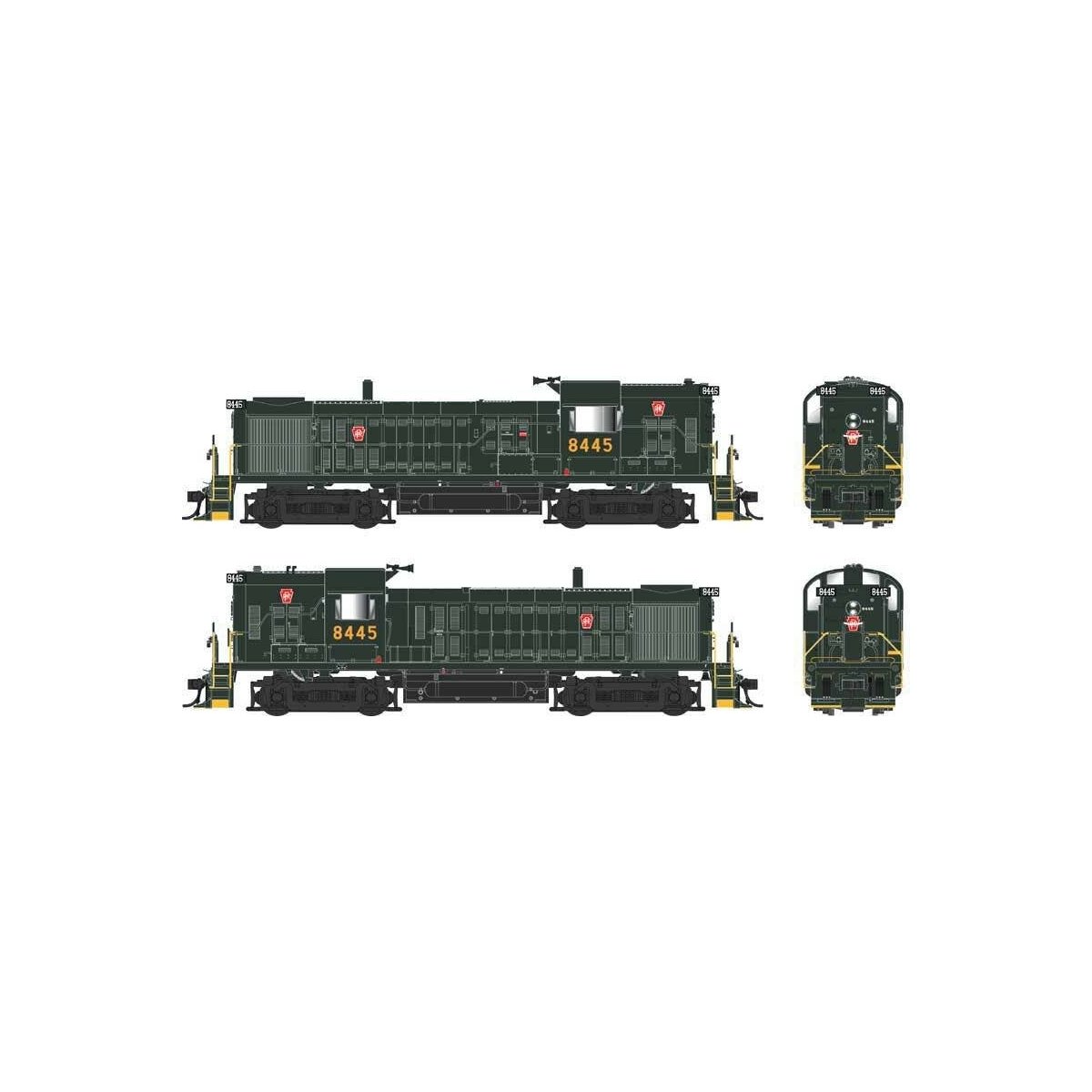 Alco RS3 Hammerhead High Hood - Standard DC -- Pennsylvania Railroad 8445 (No Trainphone Antenna, Brunswick Green, Small r, HO B
